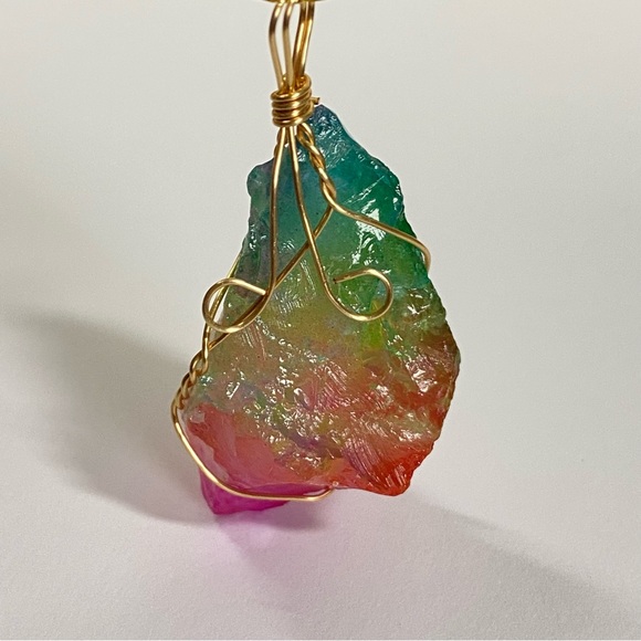 Rainbow Quartz Wire Wrapped Pendant Necklace - Picture 9 of 10
